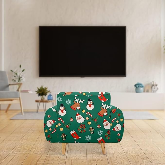 FKELYI Christmas Decorations Green Sofa Slipcover Santa Claus Stretch Sofa Couch Cover for Indoor Washable Furniture Protector with Elastic Bottom S