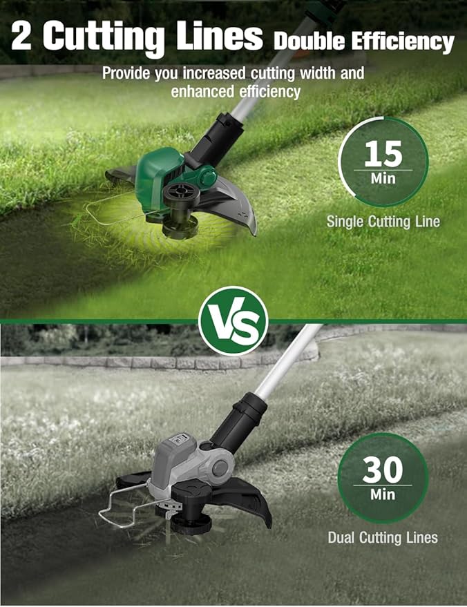 KIMO 4-in-1 Cordless Leaf Blower/Vacuum & String Trimmer/Weed Edger Combo Kit w/2x2.0 Battery & 10Pcs Spool Line, Variable Speed Trigger for Blowing/Vaccuming/Dusting/Clearing/Lawn Edging/Gardening