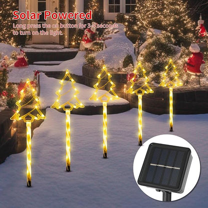 Solar Christmas Pathway Lights Outdoor Decorations, 8 Modes Xmas Tree Candy Lights Waterproof Led Garden Stake Lights for Walkway Yard Lawn Porch Holiday Decor 5-Pack (Warm White Xmas Tree Lights)
