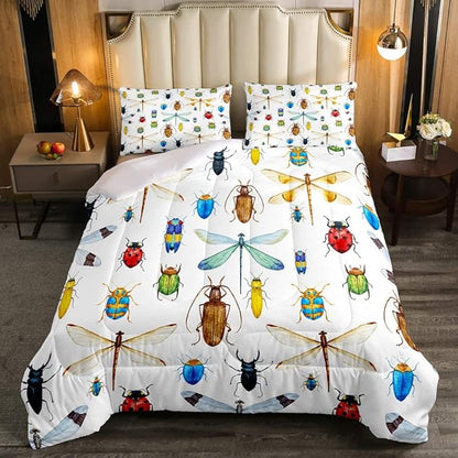 Erosebridal Kids Dragonfly Down Comforter Dragonfly Gifts for Women, Ladybug Insect Comforter Set Queen Size for Children Boys Girls Teens, Reptile Pattern Bedding Comforters Colorful Duvet Insert
