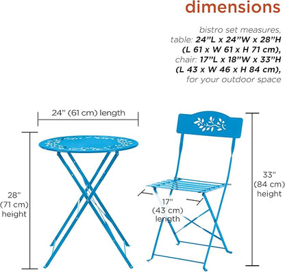 Alpine Corporation Indoor/Outdoor 3-Piece Bistro Set Folding Table and Chairs Patio Seating, Blue