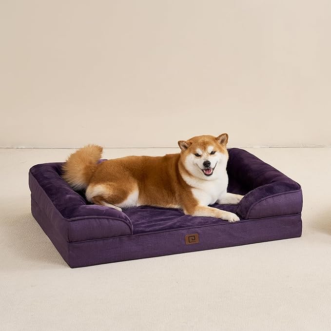 EHEYCIGA Orthopedic Dog Bed for Medium Dogs, Waterproof Memory Foam Medium Dog Beds with Sides, Non-Slip Bottom and Egg-Crate Foam Medium Dog Couch Bed with Washable Removable Cover, Purple