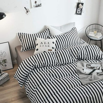White and Black Stripes Comforter Set Twin Women Bedding Set Soft Durable White Striated Bedding Set Black Stripes Ticking Quilts Hotel Quality Comforter Set Girls White Black Stripes Bed Set