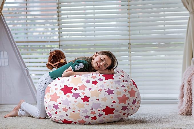 Wekapo Stuffed Animal Storage Bean Bag Chair Cover for Kids | Stuffable Zipper Beanbag for Organizing Children Plush Toys Large Premium Cotton Canvas (Large star, X-Large)