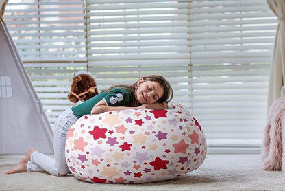 Wekapo Stuffed Animal Storage Bean Bag Chair Cover for Kids | Stuffable Zipper Beanbag for Organizing Children Plush Toys Large Premium Cotton Canvas (Large star, X-Large)