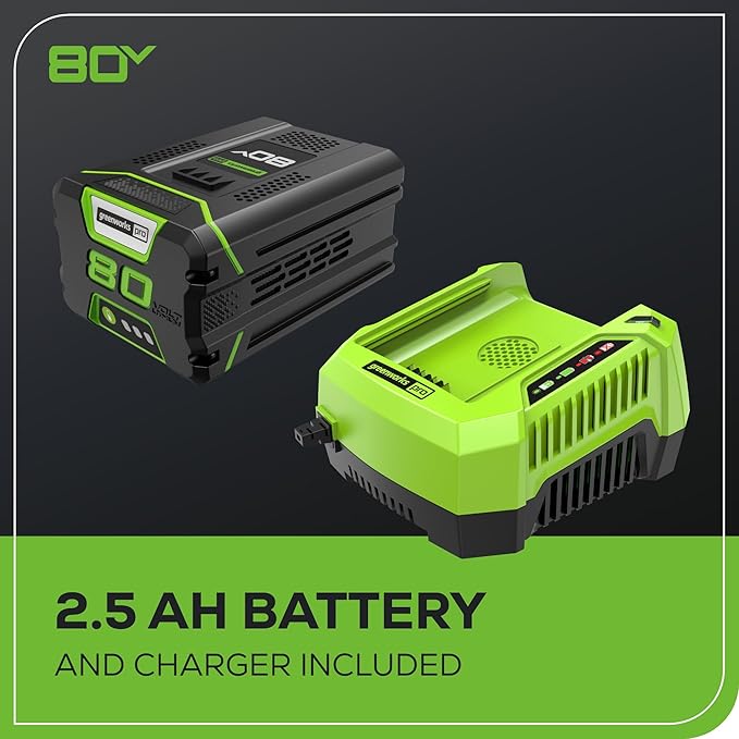 Greenworks Pro 80V (145 MPH / 580 CFM) Brushless Cordless Axial Leaf Blower, 2.5Ah Battery and Charger Included BL80L2510 & PRO 80V 2.0Ah Lithium-Ion Battery (Genuine Battery)