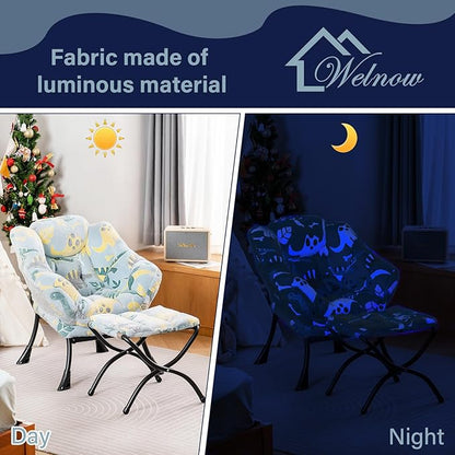 Welnow Toddler Kids Lazy Chair with Ottoman, Glow in The Dark Accent Comfy Lounge Children Armchair Couch with Removable Cover, Detachable Reading Chair with Footrest for Boy or Girl