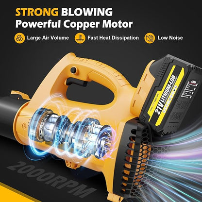 Cordless Leaf Blower, 450CFM 150MPH 21V Electric Leaf Blower with 2 x 4.0Ah Battery and Charger, 6 Speed Portable Lightweight Small Blower for Lawn Care Sweeping Snow, Yard, Garden, Patio