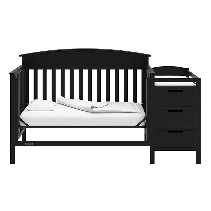 Graco Benton 4-in-1 Convertible Crib and Changer (Black) – GREENGUARD Gold Certified, Crib and Changing -Table Combo, Water-Resistant Changing Pad, Converts to Toddler Bed, Daybed & Full-Size Bed