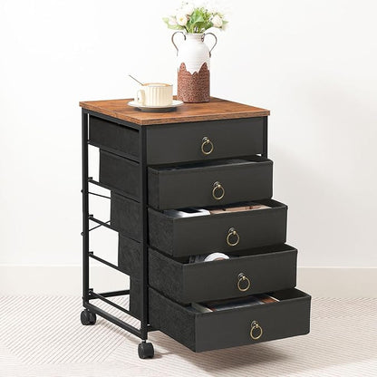 HOOBRO 5-Drawer Chest, File Cabinet, Office Cabinet with Drawers, Rolling Printer Stand, Filing Cabinet for Living Room, Home Office, Nonwovens Drawer, Easy Assembly, Black BFK50WJ01