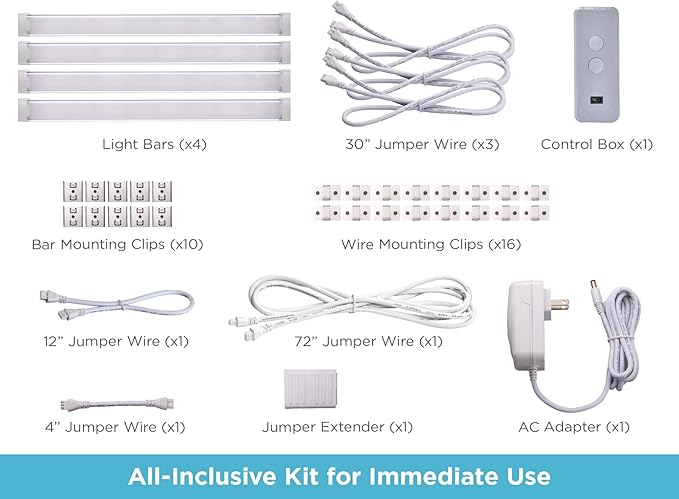 BLACK+DECKER Compatible with Alexa Smart LED Under Cabinet Lighting Kit, Motion Sensor, Dimmable , 3 Color Settings, For Kitchen, Cabinets and Closets, (4) 9" Bars, White, A Device