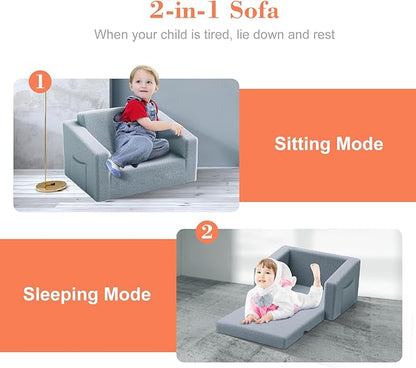 Kids Couch,2-in-1 Toddler Chairs for Boys,Kids Sofa with Storage,Comfortable Kids Sofa Bed,Fun Kids Lounge Chair,Toddler Furniture,Kids Playroom,Children'S Gifts (Grey)