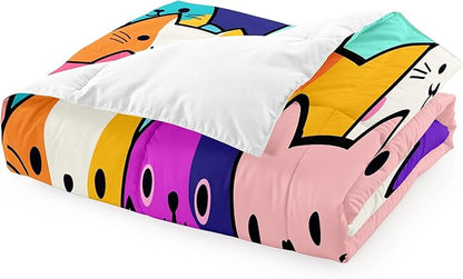 Cat Comforter Set Twin - Twin Size Comforter Set for Girls Cat Kids Cute Cat Bedding Twin Colorful Cartoon Cat Theme Bedding Sets, 1 Comforter+1 Pillowcase