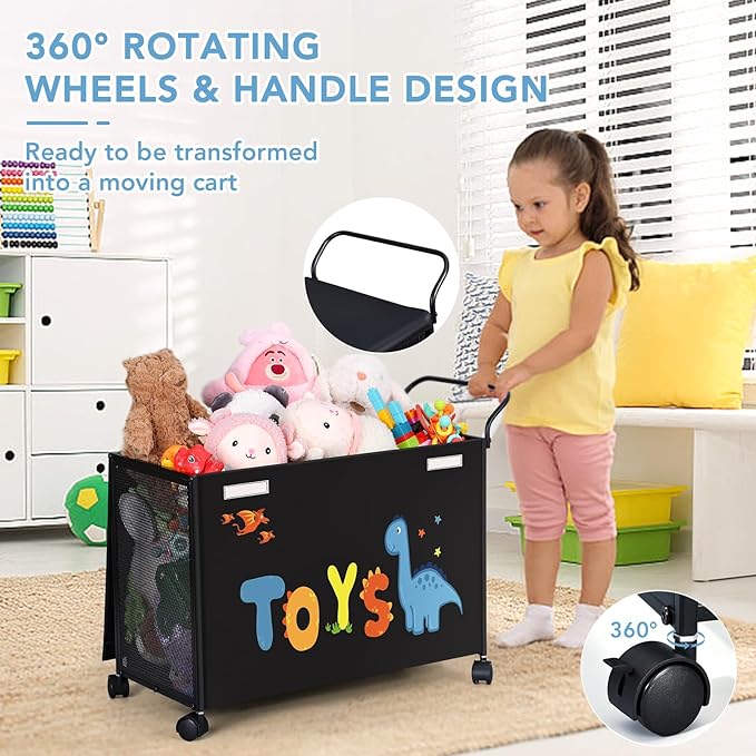 Toy Box Toy Storage - 72L Kids Toy Organizer with Wheels Toy Chest Bins with Lids, Toy Boxes for Girls Boys,Toddlers, Stuffed Animals, Living Room （Black）