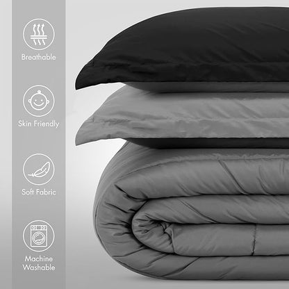 Utopia Bedding All Season Reversible Black and Grey Comforter Set with 2 Pillow Cases, 3 Piece Soft Brushed Microfiber Kids Bedding Set for Boys/Girls, Machine Washable (Twin)