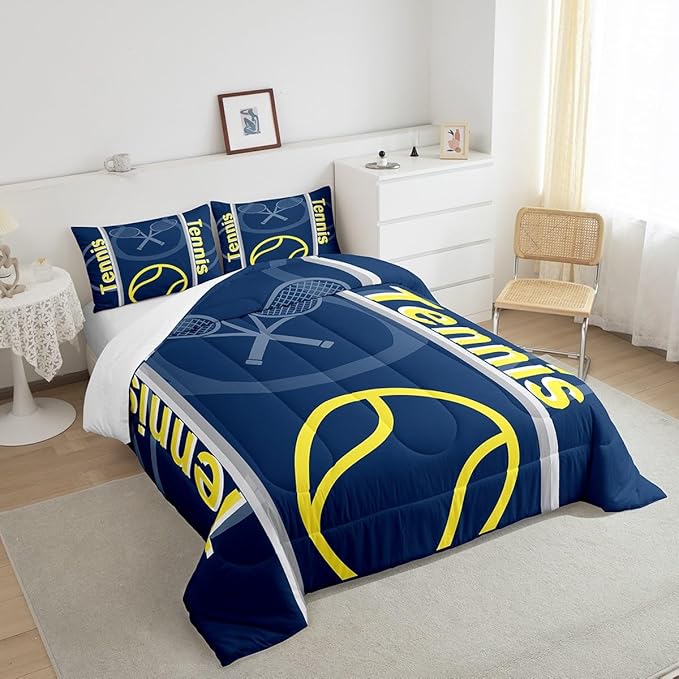 Feelyou Kids Tennis Comforter Set Twin Size Tennis Sports Bedding Set for Boys Girls Teens Bedroom Decor Tennis Gaming Comforter Women Men Tennis Lovers Duvet Set with 1 Pillow Case