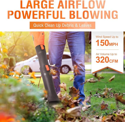 Cordless Leaf Blower - 21V Electric Yard Blower 350CFM 150MPH with 4.0Ah Battery & Charger, 6-Speed Adjustable for Lawn Care, Snow Blowing, Debris & Dust