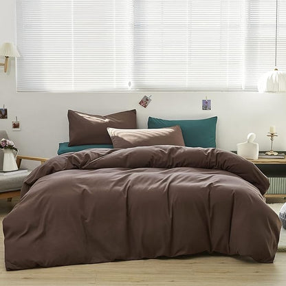 Brown Comforter Set Queen Coffee Color Bedding Set 3 Pieces Solid Chestnut Brown Color All Season Blanket Set Women Coffee Brown Color Lightweight Comforter Set Queen Breathable Bed Comforter