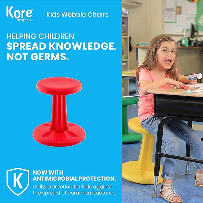 Kore Kids Preschool Wobble Chair - Flexible Seating Stool for Classroom, Preschool, Kindergarten & Elementary School - Age 4-5 yrs, Red (12in)