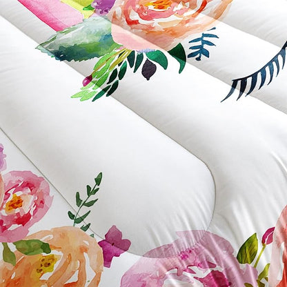 Datura home Unicorn Floral Watercolor Flower Comforter Bedding Set for Girls Teens Adults,Colorful Lovely Roses Blooms Print Design Unicorn Bedding Set(Unicorn Queen)