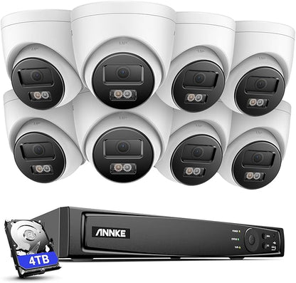 ANNKE 16CH 4K PoE Security Camera System, 12MP H.265+ NVR with 4TB HDD and 8X 4K/8MP IP Wired Cams, AI Human Vehicle Detection, Spotlight Color Night Vision, Built-in Mic, Compatible with Alexa