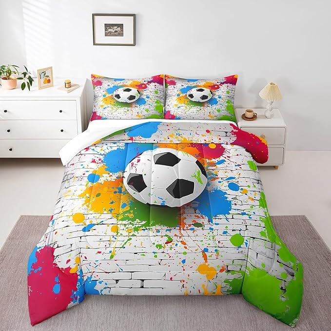 Feelyou Football Bedding Set Rugby Sports Comforter Set Soccer Ball Game Comforter for Boys Girls Teens Decor Gift for Football Lover Duvet Set King Size with 2 Pillow Case Boys