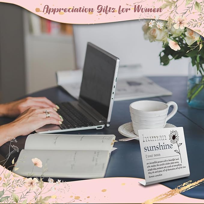 Human Sunshine Definition Desk Signs Funny Appreciation Gifts for Women Thank You Gift for Friends Teacher Coworker Doctor Nurse Gift for Mom Aunt Sister Sunshine Party Decorations (silver) XLK12