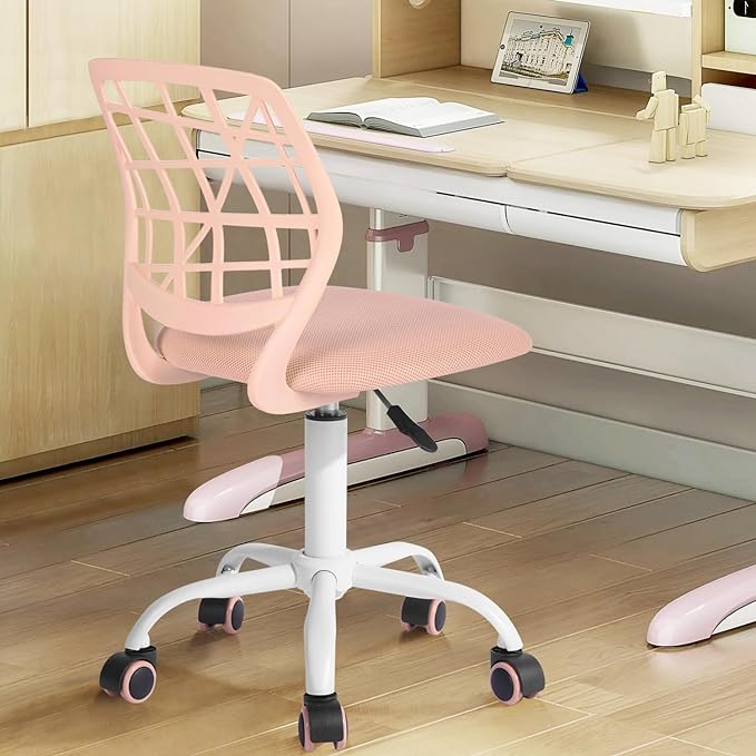 FurnitureR Kids Desk Chair, Small Office Chair Armless Adjsutable Swivel Task Chair with Soft Cushion for Study Kids Teens Child, Orange Rose