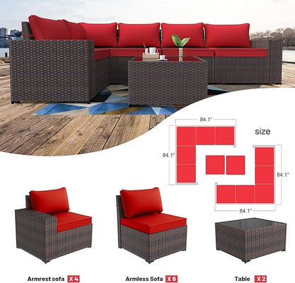 Kullavik 12PCS Outdoor Patio Furniture Set PE Wicker Rattan Sectional Sofa Patio Conversation Sets,Red