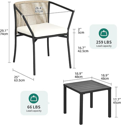 YITAHOME Wicker 3-Piece Outdoor Bistro Set, All-Weather Patio Conversation Set with Stackable Chairs & Table, Outdoor Sectional Furniture Set for Balcony, Backyard, Pool, Porch, Deck - Beige