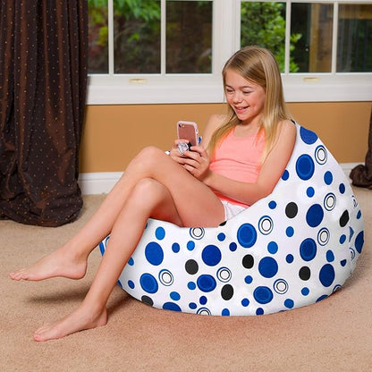 Posh Creations Bean Bag Chair for Kids, Teens, and Adults Includes Removable and Machine Washable Cover, Canvas Bubbles Blue and White, 38in - Large