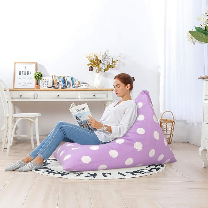 Aubliss Stuffed Animal Storage Bean Bag Chairs Cover, 50"x 35" Extra Large Bean Bags Chair for Kids & Adults, Beanbag Toy Storage for Boys Girls - Premium Cotton Canvas Purple Dot