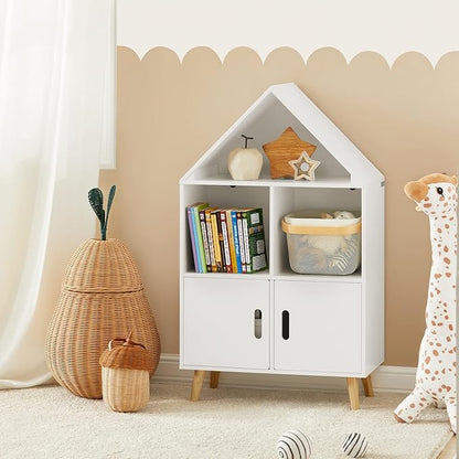 Haotian KMB58-W, Children Kid's Bookcase with 3 Storage Compartments and Cabinet, Bookshelf, Book Rack, Book Holder Organizor