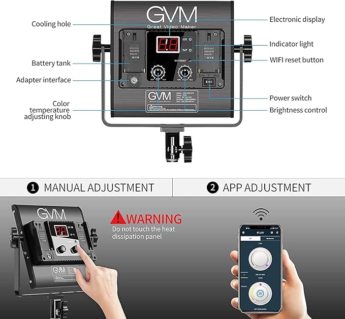 GVM 3 Pack LED Video Lighting Kits with APP Control, Bi-Color Variable 2300K~6800K with Digital Display Brightness of 10~100% for Video Photography, CRI97+ TLCI97 Led Video Light Panel +Barndoor