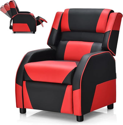 RACER Larger Kids Gaming Chair Leather Recliner Sofa Children Ages 3-12, BlackRed
