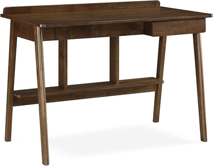 Finch Darren Home Office Drawer Mid Century Accent Desk, 43 Inch Wide Simple Modern Study Table, Walnut Brown
