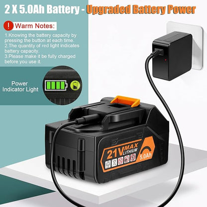 Leaf Blower - 320CFM 180MPH 21V Leaf Blower Cordless with 2 X 5.0 Ah Battery & Charger, Electric Leaf Blower Battery Powered Leaf Blower Lightweight for Snow Blowing & Lawn Care Yard Cleaning