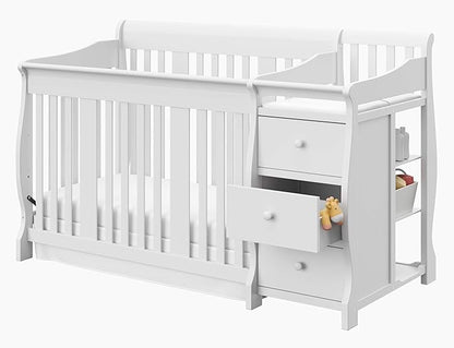 Storkcraft Portofino 5-in-1 Convertible Crib and Changer (White) – Changing-Table Combo with Drawer, Converts to Toddler Bed, Daybed Full-Size Storage Drawer