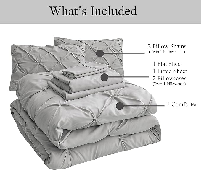 Lane Linen Comforter Set Full Szie, 7 Piece Bed in a Bag Set, Soft Full Size Bed Set, Full Size Bed Sheets and Comforter Set, Full Size Bedding Comforter Set with Sheets, Pillowcases & Shams - Mineral