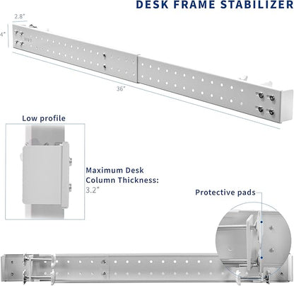 VIVO Universal Steel Clamp-on Desk Stabilizer Bar, 36 to 61.6 inch Bracket Support System for Sit to Stand Desk Frames, White, DESK-STB01W