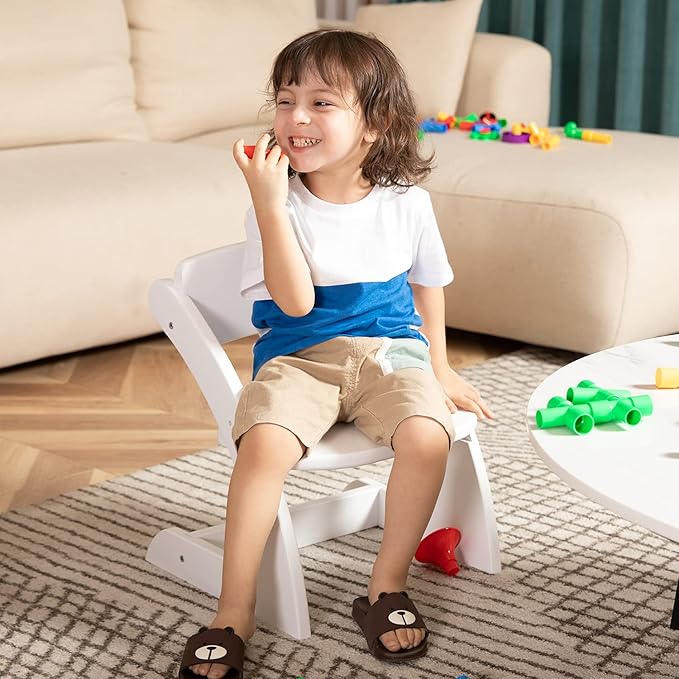 HOUCHCIS Toddler Chair, Wooden Toddler Chair for Kids, Adjustable Kids Chairs for Toddlers, Toddler Chairs and Small Chair, Kids Chair (White)