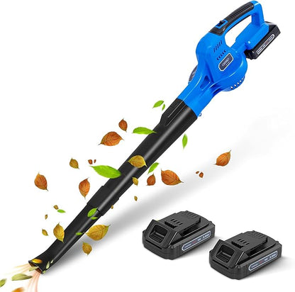 20V Leaf Blower Cordless, Battery Powered Leaf Blower with 2 Battery and Charger, Rechargeable Electric Handheld Leaf Blowers Variable Speed with 2 Tubes for Patio, Lawn, Leaves
