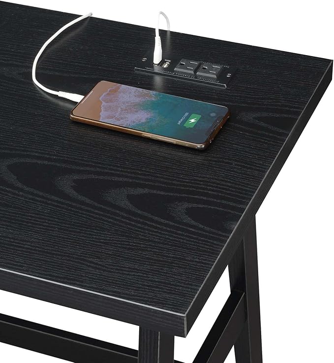 Convenience Concepts Designs2Go Trestle Desk with Charging Station and Shelves, Black