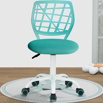 FurnitureR Kids Desk Chair, Armless Office Chair Small Adjsutable Swivel Task Chair with Soft Cushion for Study Kids Teens Child, Turquoise