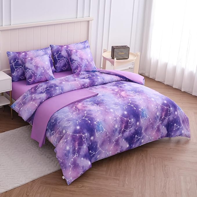 Twin Comforter Set for Girls Galaxy Bedding 7pieces, Ombre Bedding Comforter Sets Rainbow Comforter, Glitter Bedding Twin Teen Comforter Sets for Girls（Multicolor