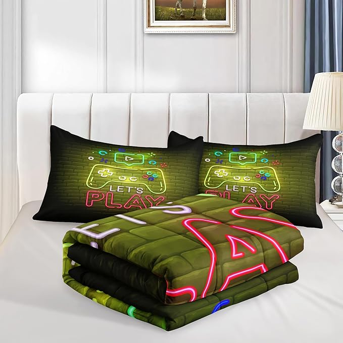 6 PCS Gamer Bedding Sets,Gaming Comforter Set for Boys,Kids Bedding Sets for Boys,Full Size Bedding Sets for Boys,Bed in A Bag with Sheets(Full,Yellow Color)
