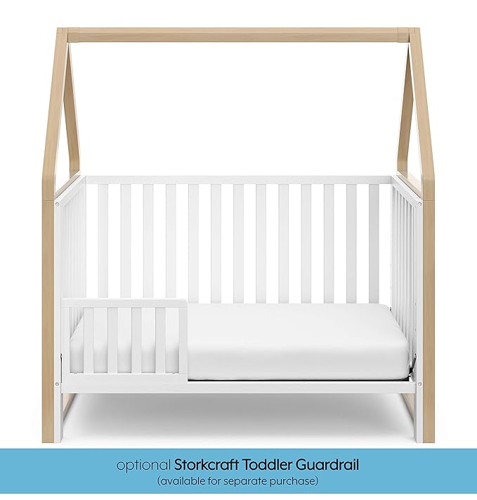 Storkcraft Orchard 5-in-1 Convertible Crib (White with Driftwood) – GREENGUARD Gold Certified, Canopy Style Baby Crib, Converts from Crib to Toddler Bed, Daybed and Full-Size Bed