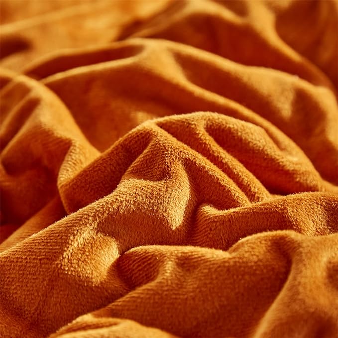 Burnt Orange Velvet Comforter Queen Solid Rust Color Flannel Velvet Bedding Comforter Set All Caramel Colour 3 PCs Shaggy Soft Warm and Durable Flannel Blanket Queen