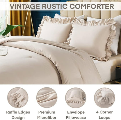 Andency Khaki Comforter King Size(104x90Inch), 3 Pieces Farmhouse Shabby Chic Bedding Comforters & Sets, All Season Soft Lightweight Down Alternative Bed Set for Men Women