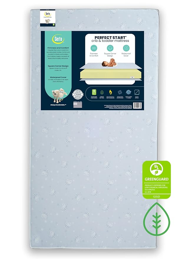 Delta Children Twinkle 4-in-1 Convertible Baby Crib, Easy to Assemble, Sustainable & Serta Perfect Start Dual Sided Baby Crib Mattress & Toddler Mattress - Waterproof - 6" Premium Sustainably